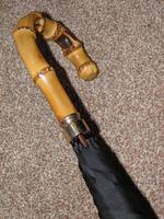 Antique 18 Carat Gold Plate Black Cotton Canopy Umbrella W/Whangee Bamboo Handle (9 of 12) Antique 18 Carat Gold Plate Black Cotton Canopy Umbrella W/Whangee Bamboo Handle (9 of 12)