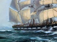 Large Beautiful Mid-Century Full-Masted Ship in Rough Seas Seascape Oil Painting (6 of 12) Large Beautiful Mid-Century Full-Masted Ship in Rough Seas Seascape Oil Painting (6 of 12)