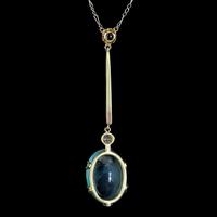 Antique Edwardian 7ct Black Opal Diamond Sapphire Lavaliere Necklace 18ct Gold Platinum Circa 1905 (3 of 8) Antique Edwardian 7ct Black Opal Diamond Sapphire Lavaliere Necklace 18ct Gold Platinum Circa 1905 (3 of 8)