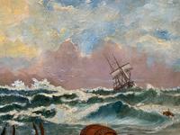 Large Spectacular 19th Century British Seascape Oil Painting - Shipwreck in Rough Seas! (10 of 13) Large Spectacular 19th Century British Seascape Oil Painting - Shipwreck in Rough Seas! (10 of 13)
