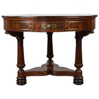 Regency Flame Mahogany Brass Inlaid Drum Table