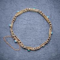 Antique Victorian Turquoise Gate Bracelet 9ct Gold c.1900 (5 of 5) Antique Victorian Turquoise Gate Bracelet 9ct Gold c.1900 (5 of 5)