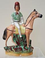 Pair of Antique English Victorian Staffordshire Pottery Figures of Mounted Jockeys ~ H 3312 / H 3313 (2 of 12) Pair of Antique English Victorian Staffordshire Pottery Figures of Mounted Jockeys ~ H 3312 / H 3313 (2 of 12)