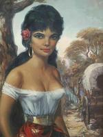 Large Decorative Portrait Oil Painting Gypsy Girl Wearing Gold Earring (4 of 12) Large Decorative Portrait Oil Painting Gypsy Girl Wearing Gold Earring (4 of 12)