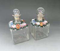 Gorgeous Pair of Perfume / Cologne Bottles with Enamelled Decoration
