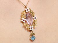 8.84ct Pink Topaz, 1.80ct Aquamarine, 0.10ct Ruby & Enamel, 15ct Yellow Gold Pendant - Antique c.1910 (9 of 9) 8.84ct Pink Topaz, 1.80ct Aquamarine, 0.10ct Ruby & Enamel, 15ct Yellow Gold Pendant - Antique c.1910 (9 of 9)