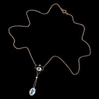 Antique Edwardian Aquamarine Pearl Lavaliere Necklace 9ct Gold 4.30ct of Aqua c.1905 (5 of 7) Antique Edwardian Aquamarine Pearl Lavaliere Necklace 9ct Gold 4.30ct of Aqua c.1905 (5 of 7)
