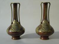 Pair of Signed Japanese Meiji Overlaid Bronze Vases (8 of 8) Pair of Signed Japanese Meiji Overlaid Bronze Vases (8 of 8)
