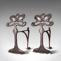 Pair of Antique Andirons, French, Iron, Fire Dogs, Tool Rest, Art Nouveau, 1900 (3 of 12) Pair of Antique Andirons, French, Iron, Fire Dogs, Tool Rest, Art Nouveau, 1900 (3 of 12)