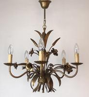 Vintage French 5 Arm Gilt Wheatsheaf & Floral Toleware Chandelier (6 of 9) Vintage French 5 Arm Gilt Wheatsheaf & Floral Toleware Chandelier (6 of 9)
