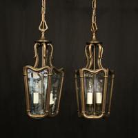 French Pair of Bronze Twin Light Antique Lanterns