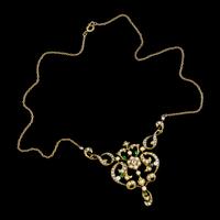 Antique Edwardian Pearl Diamond Green Garnet Lavaliere Necklace 15ct Gold c.1905 (2 of 8) Antique Edwardian Pearl Diamond Green Garnet Lavaliere Necklace 15ct Gold c.1905 (2 of 8)