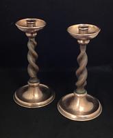 Pair of Arts and Crafts Oak Barley Twist and Planished Copper Candlesticks. (2 of 6) Pair of Arts and Crafts Oak Barley Twist and Planished Copper Candlesticks. (2 of 6)
