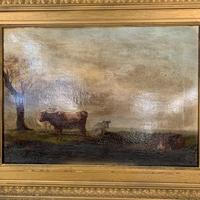 Antique large Georgian landscape oil painting study of cows (5 of 9) Antique large Georgian landscape oil painting study of cows (5 of 9)