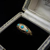 Antique Turquoise and Diamond Five Stone Scroll Boat 18ct 18K Yellow Gold Ring (4 of 10) Antique Turquoise and Diamond Five Stone Scroll Boat 18ct 18K Yellow Gold Ring (4 of 10)