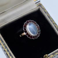 Antique Moonstone & Red Paste Oval Halo Cluster 9ct 9K Gold Dress Ring (2 of 8) Antique Moonstone & Red Paste Oval Halo Cluster 9ct 9K Gold Dress Ring (2 of 8)