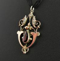 Antique Art Nouveau Pendant, 9ct Gold, Pearl & Garnet (4 of 7) Antique Art Nouveau Pendant, 9ct Gold, Pearl & Garnet (4 of 7)
