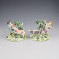 Superb Pair of Edme Samson Porcelain Figures after Chelsea Cherubs / Putti with Goats