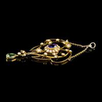 Antique Suffragette Floral Pendant Amethyst Peridot Pearl 9ct Gold Circa 1910 (3 of 6) Antique Suffragette Floral Pendant Amethyst Peridot Pearl 9ct Gold Circa 1910 (3 of 6)