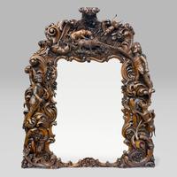 Antique King Of Bavaria’s Large Carved Oak Hunting Lodge Overmantle Wall Mirror