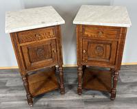 Antique French Oak Bedside Tables Pair Marble Top Cupboards Cabinets LOT 3947