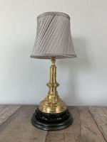 Victorian Brass Table Lamp on Black Wooden Base, Rewired & PAT Tested Victorian Brass Table Lamp on Black Wooden Base, Rewired & PAT Tested