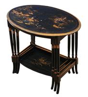 Victorian Oriental Chinoiserie Nest of Decorated Black Lacquer Tables (3 of 10) Victorian Oriental Chinoiserie Nest of Decorated Black Lacquer Tables (3 of 10)