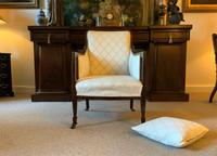 Exceptional Pair of Mahogany Inlaid Linen Silk Upholstered Bergere Armchairs (10 of 12) Exceptional Pair of Mahogany Inlaid Linen Silk Upholstered Bergere Armchairs (10 of 12)