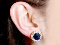 7.05ct Sapphire & 2.31ct Diamond, 18ct Yellow Gold Cluster Earrings c.1930 (9 of 9) 7.05ct Sapphire & 2.31ct Diamond, 18ct Yellow Gold Cluster Earrings c.1930 (9 of 9)