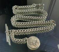 Beautiful Solid Silver Henry Allday Double Link Albert Chain & T BAR (4 of 12) Beautiful Solid Silver Henry Allday Double Link Albert Chain & T BAR (4 of 12)