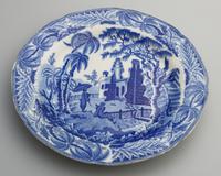 Davenport - Early Pottery Chinoiserie Ruins Blue & White Plate c.1800 (2 of 3) Davenport - Early Pottery Chinoiserie Ruins Blue & White Plate c.1800 (2 of 3)