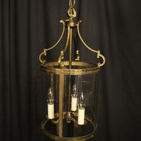 French Convex Gilded Brass Triple Light Antique Hall Lantern (2 of 10) French Convex Gilded Brass Triple Light Antique Hall Lantern (2 of 10)