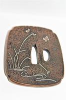 Fine & Heavy Signed Bronze Tsuba Overlaid with a Silver Heron (4 of 7) Fine & Heavy Signed Bronze Tsuba Overlaid with a Silver Heron (4 of 7)