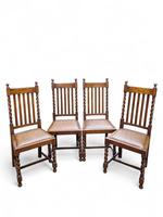 Antique Carver Oak Dining Chairs / Set of 4 / Barley Twist Detail / Late 19th Century