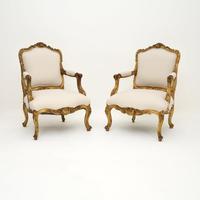 Pair of French Giltwood Armchairs