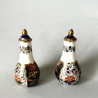 Bloor Derby Pair of Miniature Lidded Imari Pattern Vases