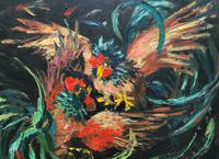 Stunning Original 1970s Vintage Abstract Acrylic Painting Cocks Fighting - Game (10 of 15) Stunning Original 1970s Vintage Abstract Acrylic Painting Cocks Fighting - Game (10 of 15)