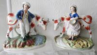 Pair of Antique English Victorian Staffordshire Pottery Figures - Milkman & Milkmaid with Cows - H 2314d / H 2314c (13 of 13) Pair of Antique English Victorian Staffordshire Pottery Figures - Milkman & Milkmaid with Cows - H 2314d / H 2314c (13 of 13)