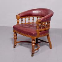Large Victorian Leather Covered Walnut Desk Chair