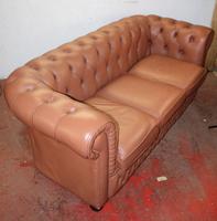 1960's Leather Chesterfield 3 Seater Sofa Upholstered Light Tan (2 of 3) 1960's Leather Chesterfield 3 Seater Sofa Upholstered Light Tan (2 of 3)