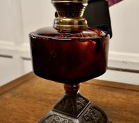 Cranberry Glass Oil Lamp on Decorative Iron Base (4 of 4) Cranberry Glass Oil Lamp on Decorative Iron Base (4 of 4)