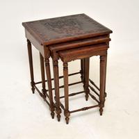 Antique Embossed Leather Top Nest of Tables