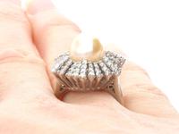Natural Saltwater Pearl & 0.95ct Diamond, 18ct White Gold Dress Ring c.1930 (12 of 12) Natural Saltwater Pearl & 0.95ct Diamond, 18ct White Gold Dress Ring c.1930 (12 of 12)