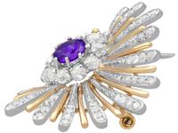1.01ct Amethyst and 1.69ct Diamond, Platinum and 14ct Yellow Gold Brooch - Art Deco - Vintage Circa 1940 (7 of 9) 1.01ct Amethyst and 1.69ct Diamond, Platinum and 14ct Yellow Gold Brooch - Art Deco - Vintage Circa 1940 (7 of 9)