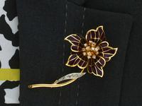 0.47ct Diamond & Plique a Jour Enamel, 18ct Yellow Gold Brooch - Vintage 1954 (9 of 9) 0.47ct Diamond & Plique a Jour Enamel, 18ct Yellow Gold Brooch - Vintage 1954 (9 of 9)