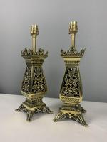 Pair Of Victorian Pierced Brass Table Lamps; Rewired And Pat Tested (6 of 10) Pair Of Victorian Pierced Brass Table Lamps; Rewired And Pat Tested (6 of 10)