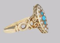 Antique Turquoise & Pearl Ring 18ct Gold Victorian Navette Shaped Ring circa 1890 (10 of 16) Antique Turquoise & Pearl Ring 18ct Gold Victorian Navette Shaped Ring circa 1890 (10 of 16)
