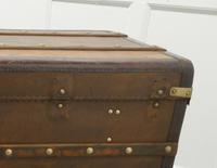 Large Tan Canvas, Wood, Leather & Brass Bound Steamer Trunk (3 of 9) Large Tan Canvas, Wood, Leather & Brass Bound Steamer Trunk (3 of 9)