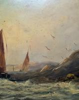 19thc (British School) Fishing Boats In Rough Seas Oil On Board Painting (5 of 13) 19thc (British School) Fishing Boats In Rough Seas Oil On Board Painting (5 of 13)