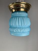 Art Deco Ceiling Light With Original Blue Shade; Brass Gallery; Rewired (4 of 7) Art Deco Ceiling Light With Original Blue Shade; Brass Gallery; Rewired (4 of 7)
